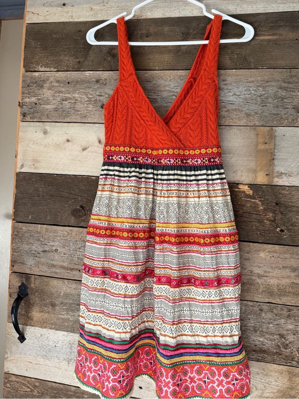 Free People Orange Knit Top Multicolor Patterned Midi Dress